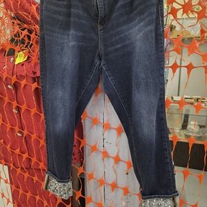 Soho Midnight Blue Ankle Jeans with Embellished Cuffs
